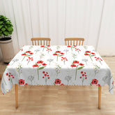 Aperturee Spring Vibe Tablecloth with Repeating Red Flowers, for Cheerful Holiday, Valentine's, or Garden Party
